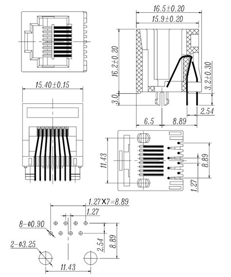 Vertical 180degree Dip Type Rj45 8p8c Female Connector