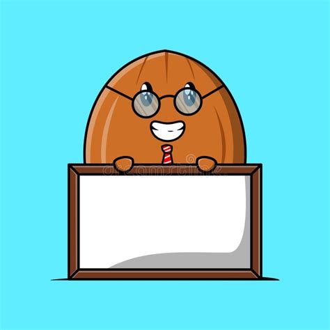 Cartoon Almond Nut Teacher With Big Whiteboard Stock Vector