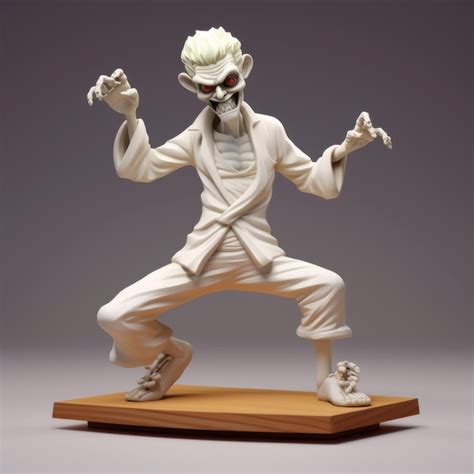 Cyberpunk Samurai Statue Grotesque Caricature In Dynamic Pose Premium