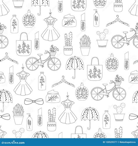 Hand Drawn Doodle Fashion Seamless Pattern Stock Vector Illustration