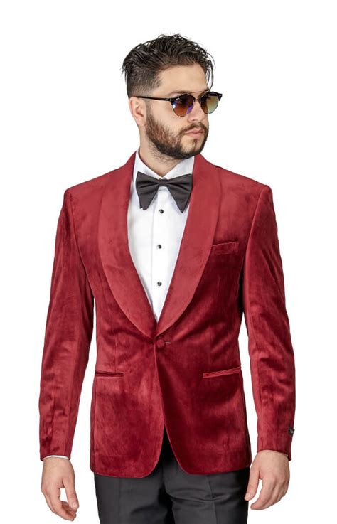 Slim Fit Button Burgundy Velvet Shawl Dinner Jacket Zarman