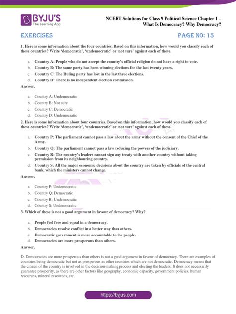 Ncert Solutions For Class 9 Political Science Chapter 1 What Is Democracy Why Democracy Pdf