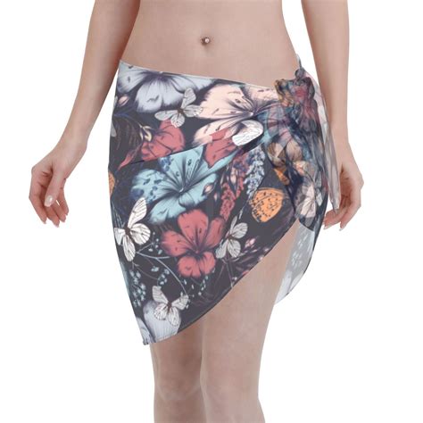 Coaee Flowers Ad Butterflies Women S Short Sarongs Beach Wrap Sheer