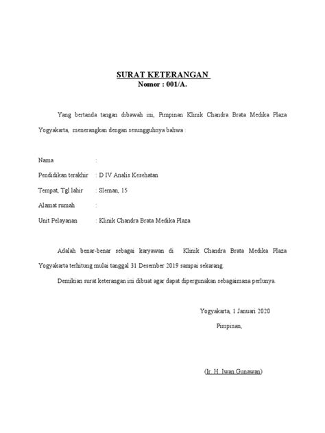 Surat Keterangan Kerja | PDF