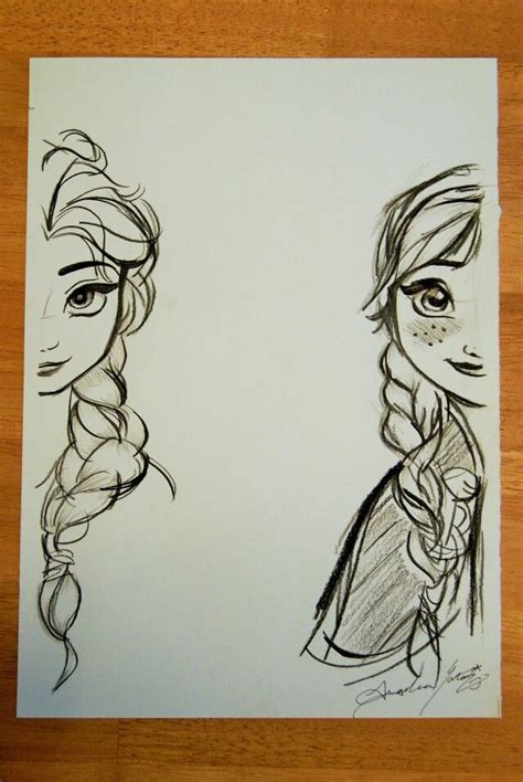 Queen Elsa And Princess Anna Sisters Drawing Disney Drawings Disney Art