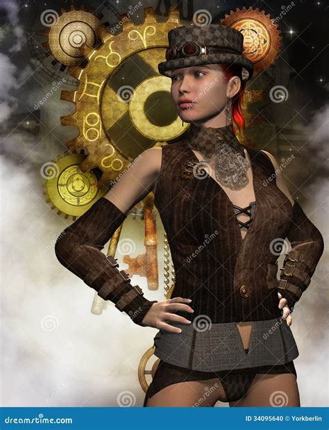 Steampunk Woman Before A Transmission Stock Illustration Illustration