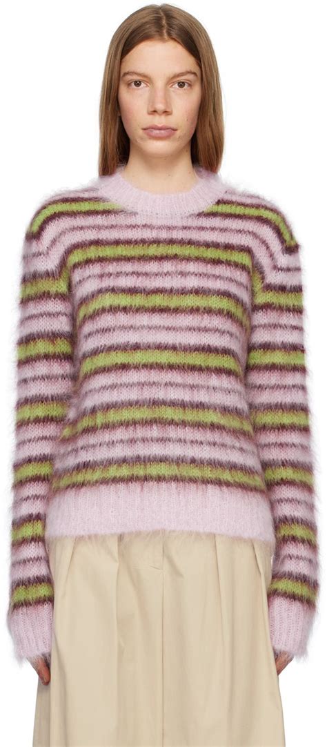 Marni Pink Striped Sweater In Hand Knitted Sweaters Sweaters