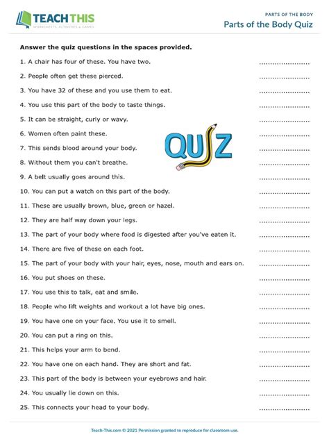 Parts of The Body Quiz | PDF