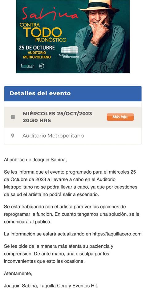 Por problemas de salud Cancelan concierto de Joaquín Sabina en Puebla