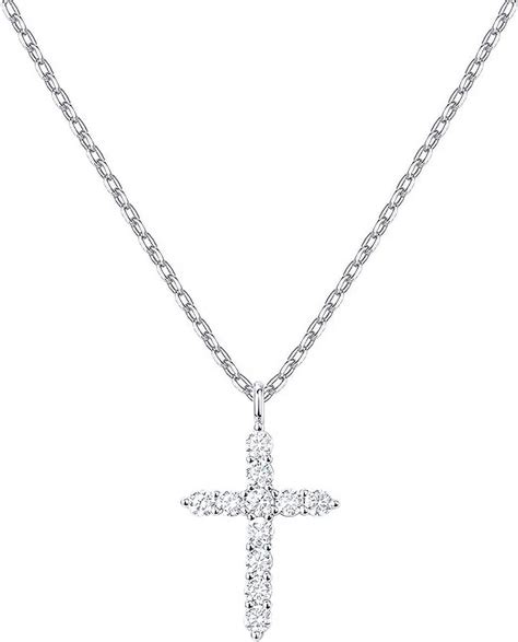 PAVOI Jewelry 14K White Gold Plated Cross Pendant Necklace For Women