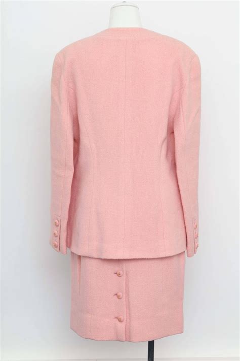 Vintage Chanel Pink Suit with CC Buttons For Sale at 1stdibs