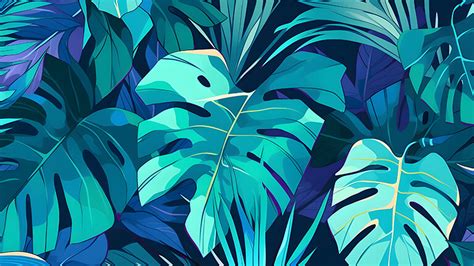 Blue & Green Tropical Leaves Desktop Wallpaper - Leave Wallpaper