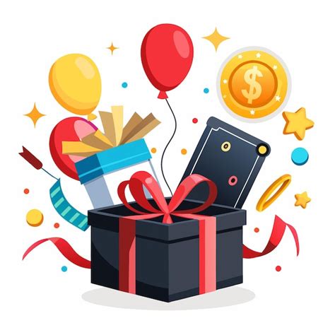 Premium Vector Open Gift Box With Balloons Phone And Coin