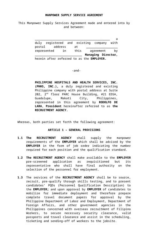 Doc Manpower Supply Agreement Sample Dokumen Tips