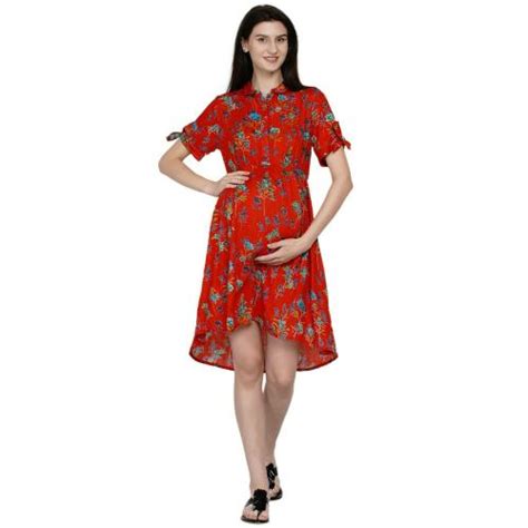 Buy Mine4nine Red Floral Print Rayon Fit And Flare Womens Maternity