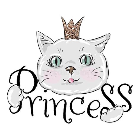 Cute Princess Cat With A Glitter Crown Stock Vector Illustration Of