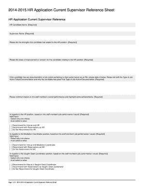 Fillable Online Hr Application Current Supervisor Reference