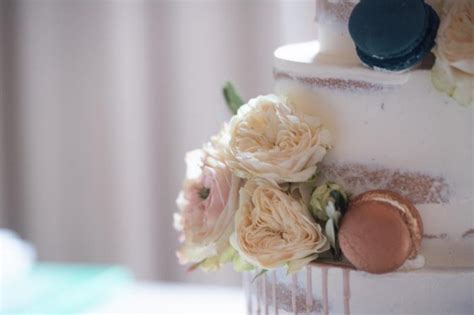 Semi Naked Cake With Macarons And Flowers Enjoy Cakes