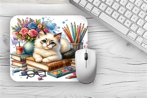 Watercolor Cat On Books Mousepad Graphic By Marishop99 · Creative Fabrica