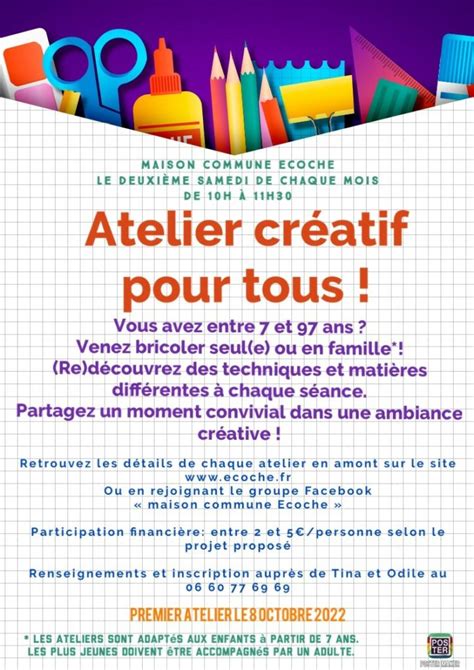 ATELIER CRÉATIF POUR TOUS 12 NOVEMBRE Commune d Ecoche