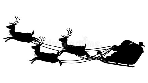 Silhouette Of Santa Claus Riding A Sleigh Pulled By Three Reindeers