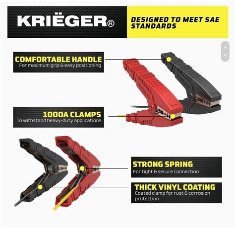 Krieger Jumper Cables For Car Battery 20 Feet Long 4 Gauge Heavy Duty