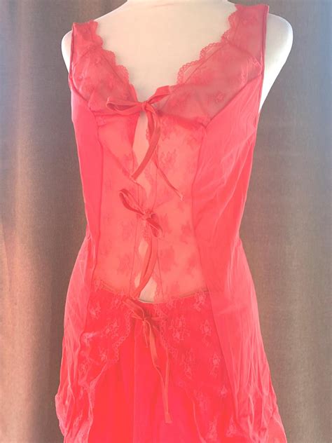 Vintage 1970s Negligee Nightie Lingerie 3 Piece Set In Coral Red By Movie Star Etsy