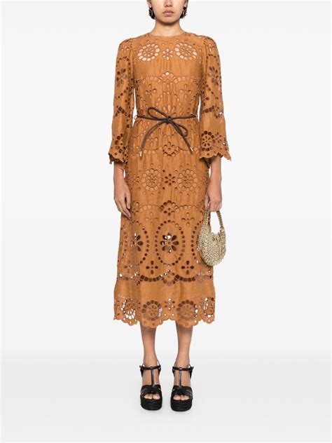 Zimmermann Pop Broderie Anglaise Midi Dress Brown Farfetch