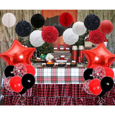 JOYMEMO Red And Black Party Decorations Set With Tissue Paper And