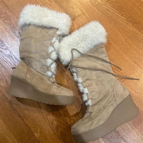 Y2k Furry Boots Snow Angel Vibes All The Way Size Depop