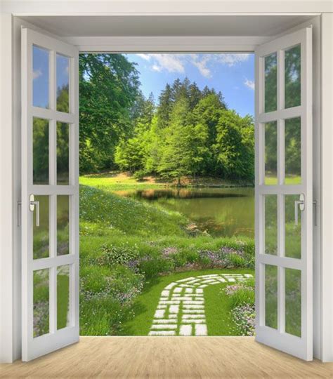 Фотообои Балкон Дорожка Озеро Пейзаж | Window poster, Window view ...