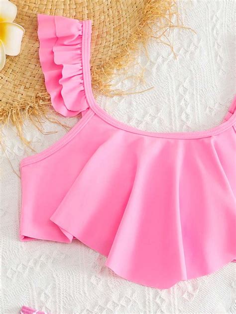 Conjunto de Maiô Bikini Estampa de Escama de Sereia Babados para Férias na Praia para