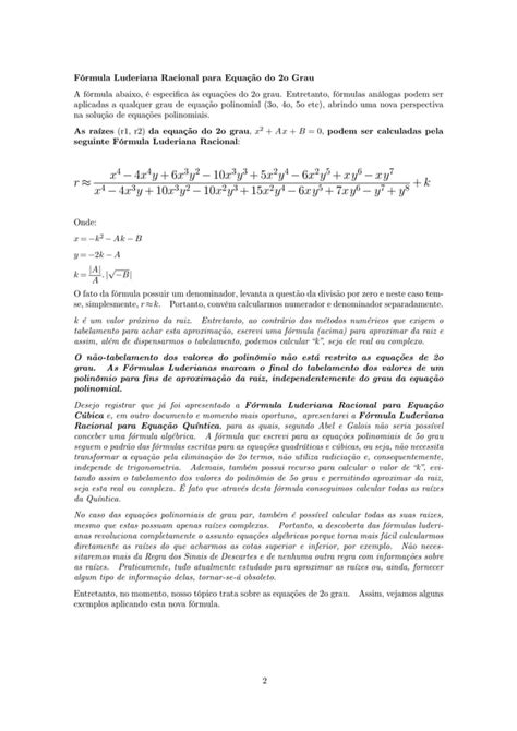 Formula Luderiana Racional Para Equacao Do O Grau Pdf