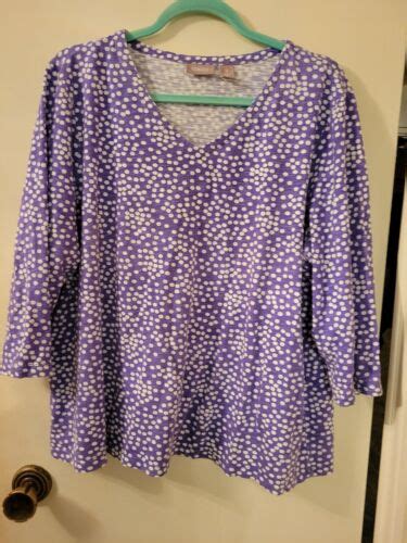 Chicos Womens Blouse Xl Shirt Purple White Polka Dot Short Sleeve