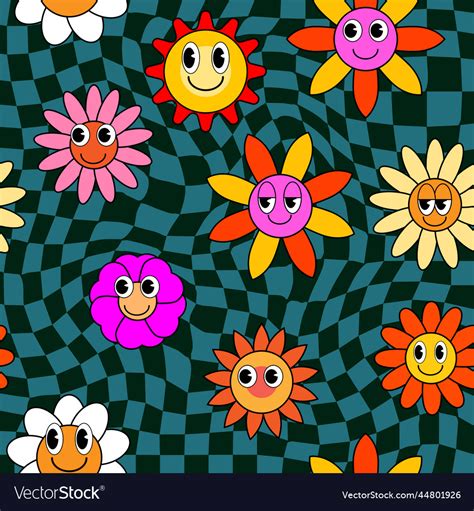 Groovy Hippie Flower Seamless Pattern Colorful Vector Image