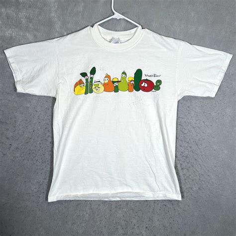 Gildan A1 Vintage 90s Veggie Tales Shirt Adult Large White Cartoon Mens