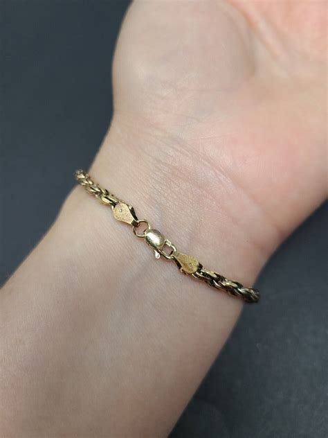 Gold Vermeil Over Sterling 925 Italy Rope Chain Bracelet Stamped