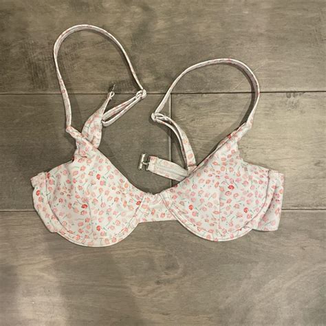 Pink And White Floral Bikini Top Womens Xs Light Depop