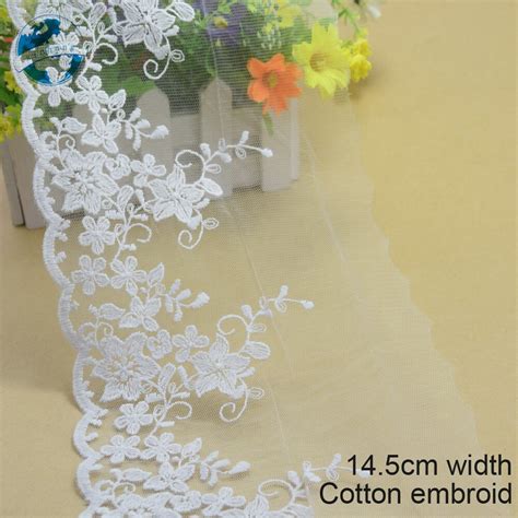 3yards White Lace 14 5cm Width Cotton Embroid Sewing Ribbon Guipure