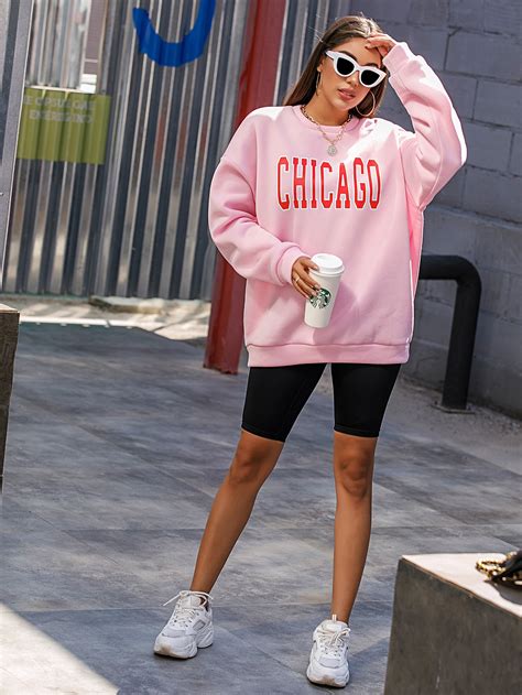 Drop Shoulder Letter Graphic Oversize Thermal Pullover Shein Usa