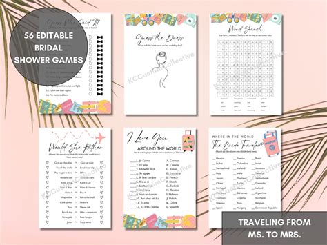 56 Travel Bridal Shower Games Bundle Printable Editable Traveling From