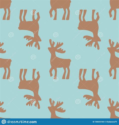 Seamless Christmas Pattern Of Deers On Blue Background Vector