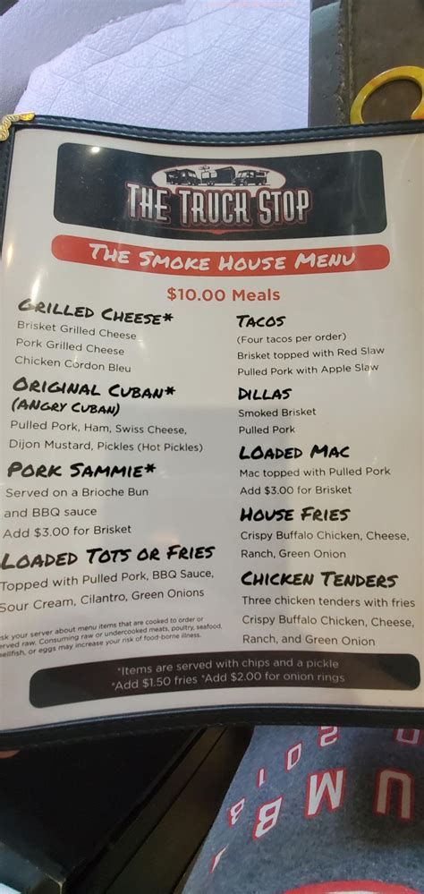 Menu At The Truck Stop Restaurant Cadillac