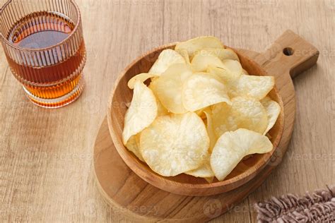 Keripik Singkong Or Cassava Chips Indonesian Traditional Snack Served