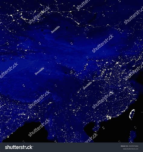 Asian Continent Electric Lights Map Night Stock Photo