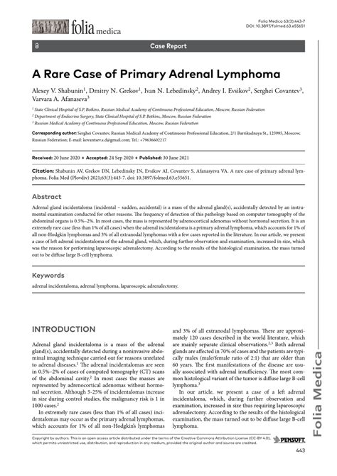 PDF A Rare Case Of Primary Adrenal Lymphoma