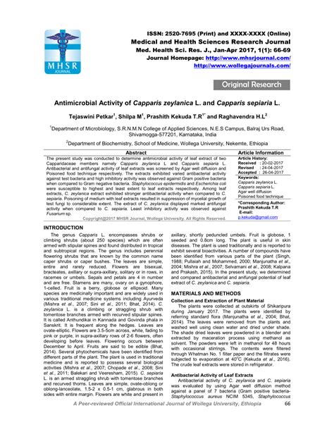 Pdf Antimicrobial Activity Of Capparis Zeylanica L And Capparis