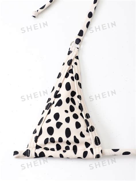 SHEIN Swim Summer Beach Dalmatian Halter Micro Triangle Thong Bikini