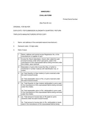 Fillable Online Annexure I Challan Form Printed Serial Number See Rule