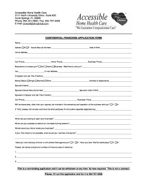 Fillable Online Confidential Franchise Application Form 2009 Fax Email